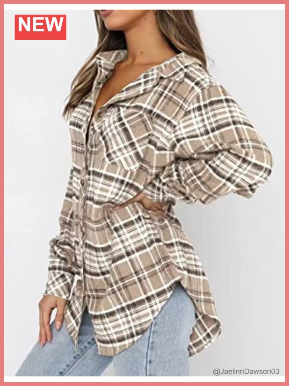Womens Buffalo Plaid Flannel Shirt Button Down Long Sleeve Collar Tunic - Picture 3 of 6